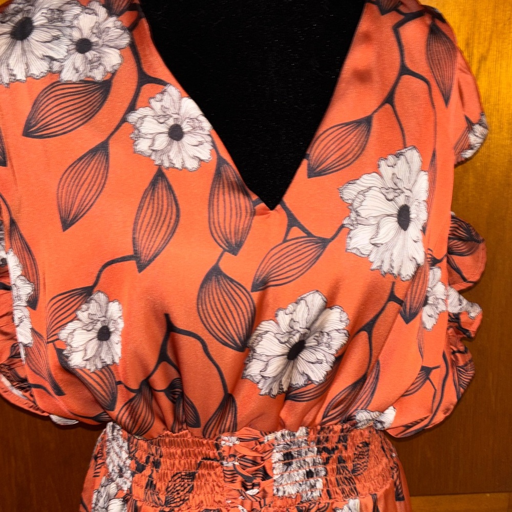 Cotton Chicks Ruffle Sleeve Dress in Rust Floral SZ MED - Picture 7 of 12